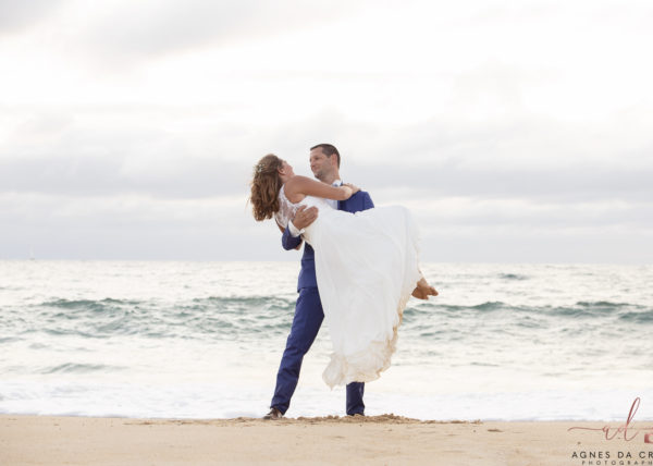Shooting photo couple  LANDES PLAGE ROBE MARIEE