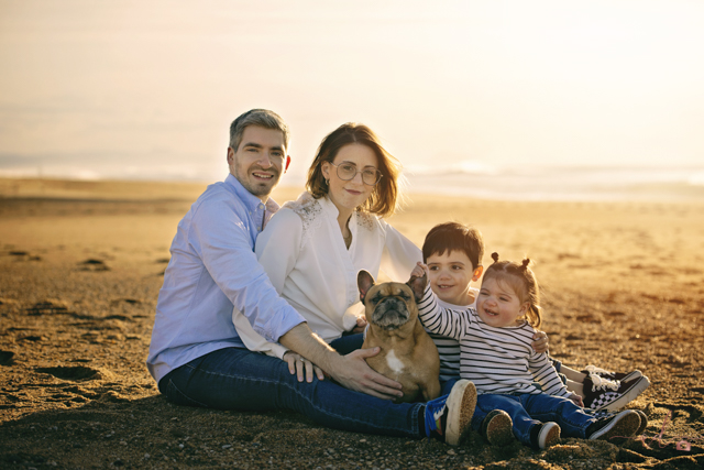 Séance photo famille plage Landes couché de soleil