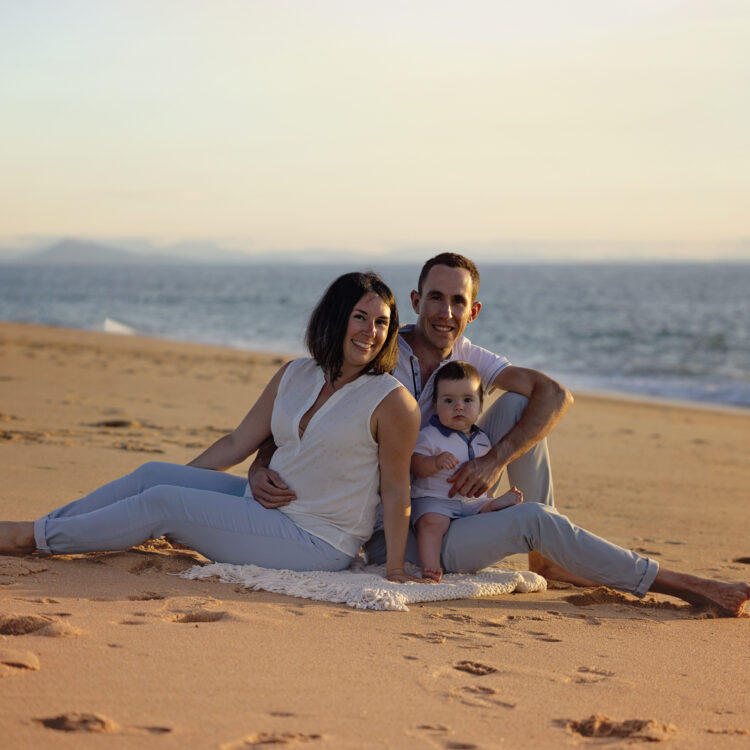Séance photo famille plage Landes couché de soleil